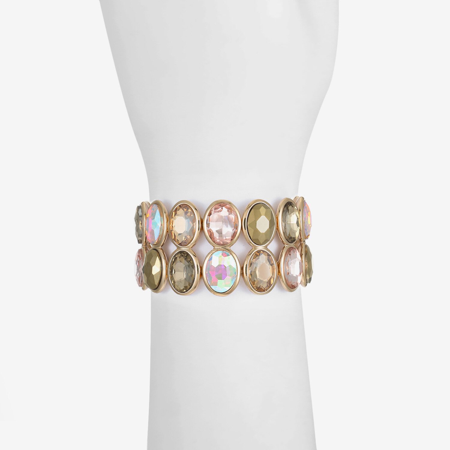 Monet Jewelry Double Layer Womens Brown Glass Oval Stretch Bracelet
