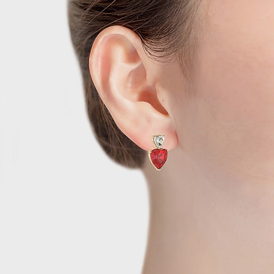 Monet Jewelry Gold Tone Double Red Glass 18mm Heart Stud Earrings