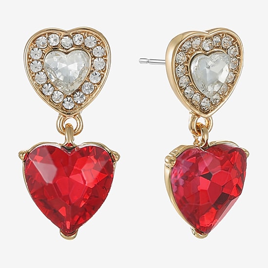 Monet Jewelry Halo Double Womens Pink Glass Heart Hypoallergenic Drop Earrings