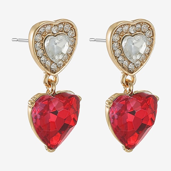 Monet Jewelry Halo Double Womens Pink Glass Heart Hypoallergenic Drop Earrings