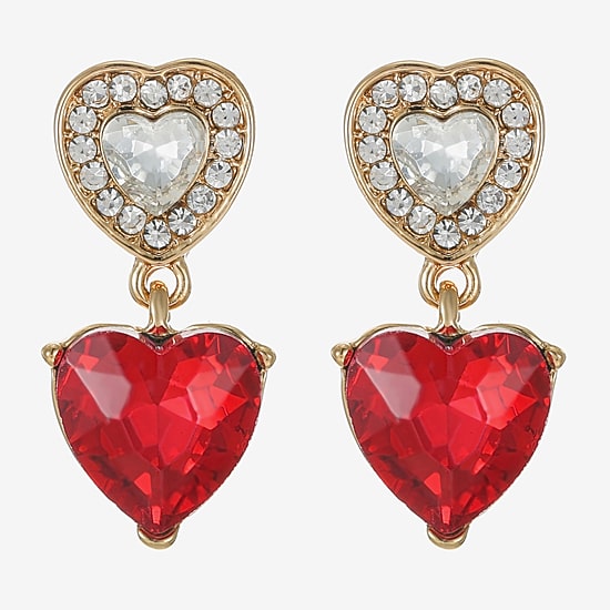 Monet Jewelry Halo Double Womens Pink Glass Heart Hypoallergenic Drop Earrings