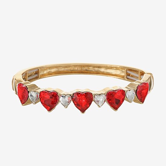 Monet Jewelry Womens Red Glass Heart Bangle Bracelet