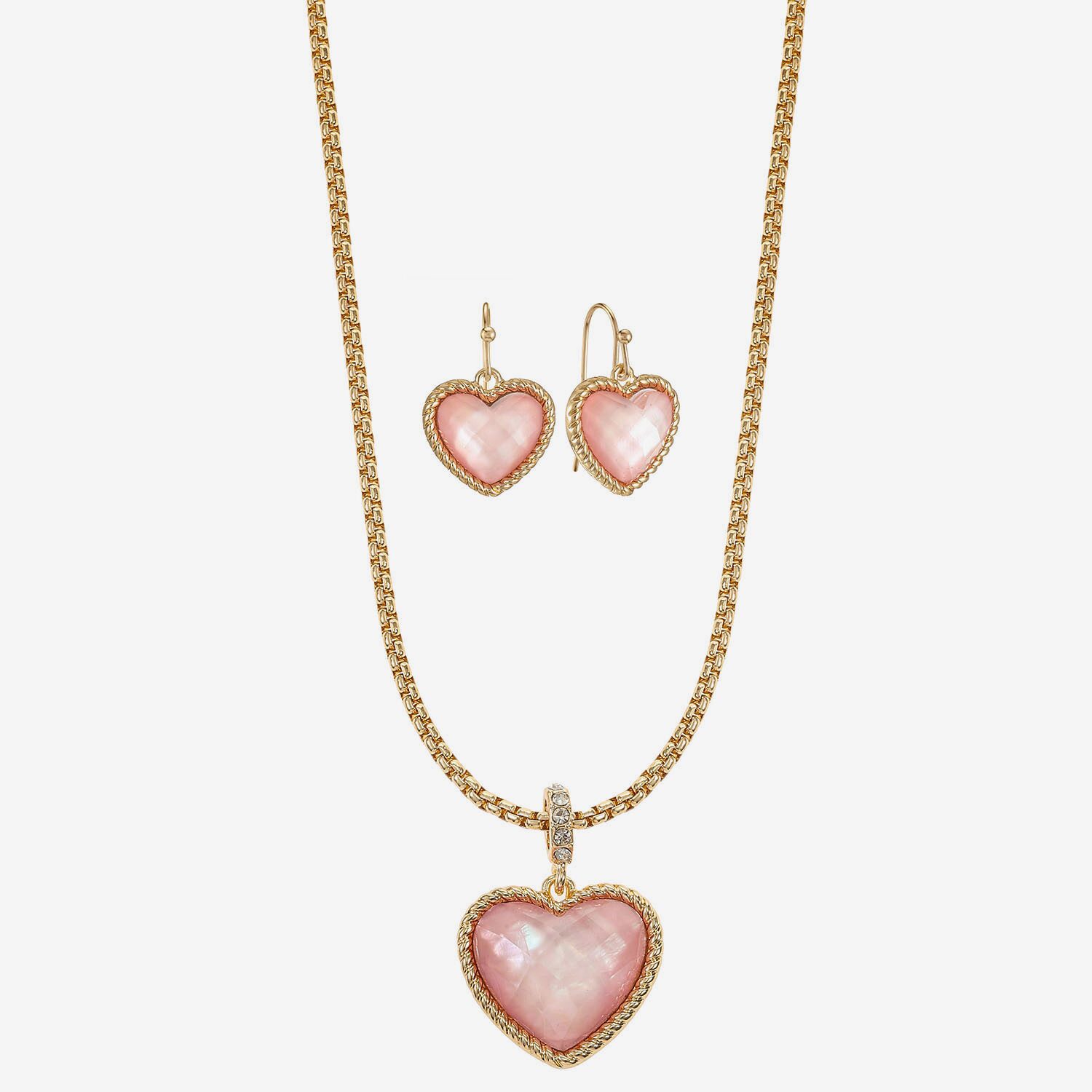 Liz Claiborne Womens Pink Mother Of Pearl Heart 2-pc. Jewelry Set