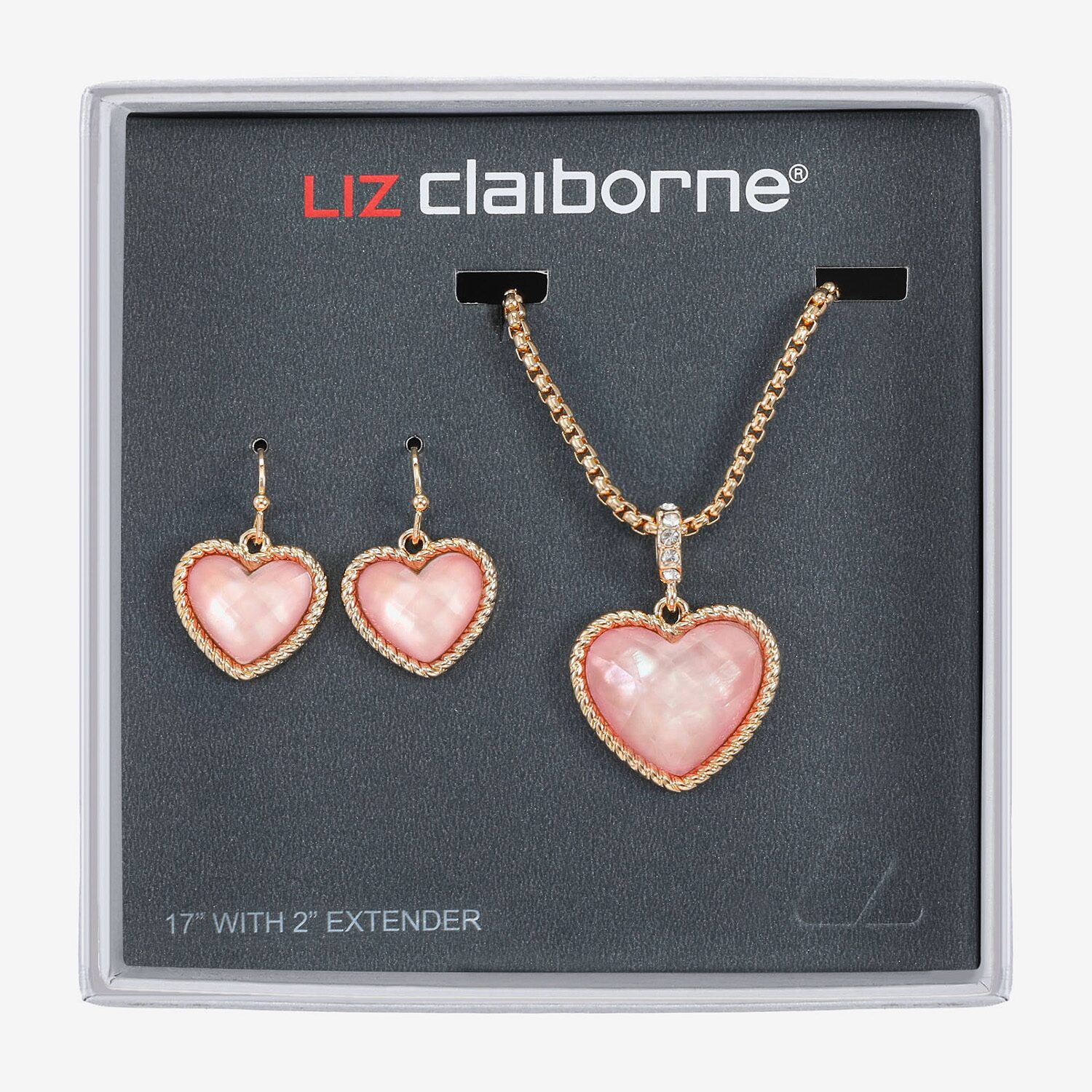 Liz Claiborne Womens Pink Mother Of Pearl Heart 2-pc. Jewelry Set