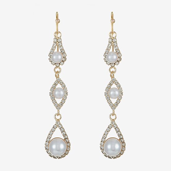 Monet Jewelry Timeless Womens Glass Simulated Pearl Drop Earrings