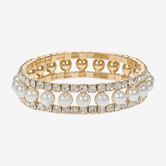 Monet Jewelry Timeless Womens Glass Simulated Pearl Stretch Bracelet