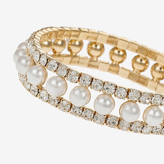 Monet Jewelry Timeless Womens Glass Simulated Pearl Stretch Bracelet
