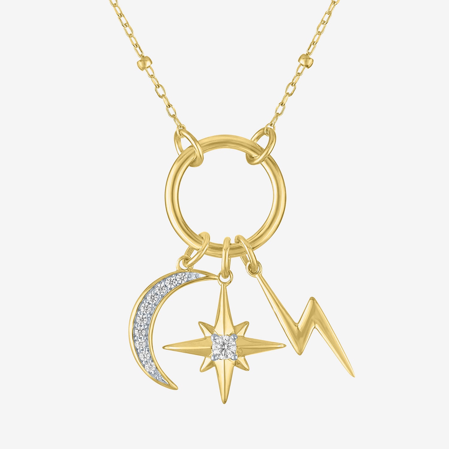 Diamond Addiction (G-H / Si2-I1) Womens 1/10 CT. T.W. Lab Grown White Diamond 14K Gold Over Silver LIghtning Bolt Moon Star 20 Inch Pendant Necklace