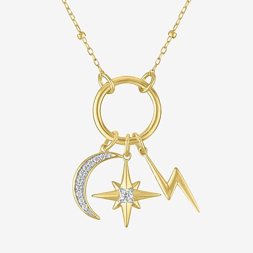Diamond Addiction (G-H / Si2-I1) Womens 1/10 CT. T.W. Lab Grown White Diamond 14K Gold Over Silver LIghtning Bolt Moon Star 20 Inch Pendant Necklace,