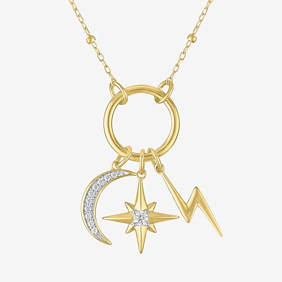 Diamond Addiction (G-H / Si2-I1) Womens 1/10 CT. T.W. Lab Grown White Diamond 14K Gold Over Silver LIghtning Bolt Moon Star 20 Inch Pendant Necklace