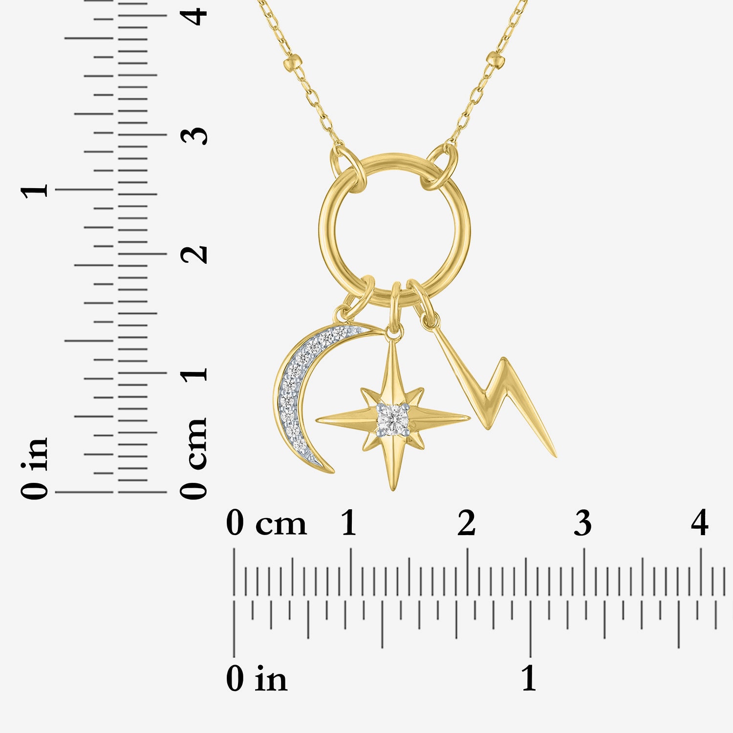 Diamond Addiction (G-H / Si2-I1) Womens 1/10 CT. T.W. Lab Grown White Diamond 14K Gold Over Silver LIghtning Bolt Moon Star 20 Inch Pendant Necklace