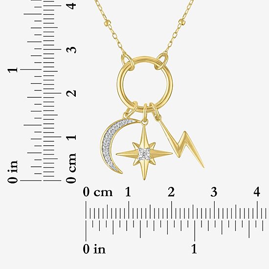 Diamond Addiction (G-H / Si2-I1) Womens 1/10 CT. T.W. Lab Grown White Diamond 14K Gold Over Silver LIghtning Bolt Moon Star 20 Inch Pendant Necklace