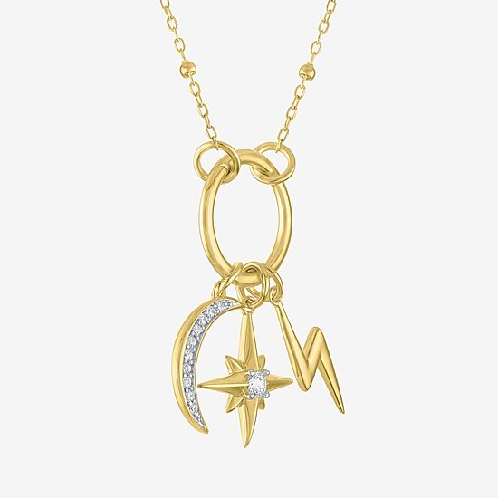Diamond Addiction (G-H / Si2-I1) Womens 1/10 CT. T.W. Lab Grown White Diamond 14K Gold Over Silver LIghtning Bolt Moon Star 20 Inch Pendant Necklace