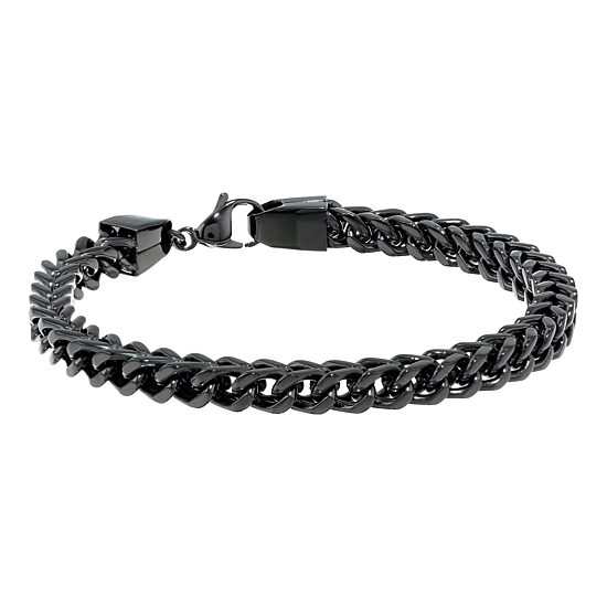 Mens Stainless Steel & Black IP 9" 6mm Foxtail Bracelet