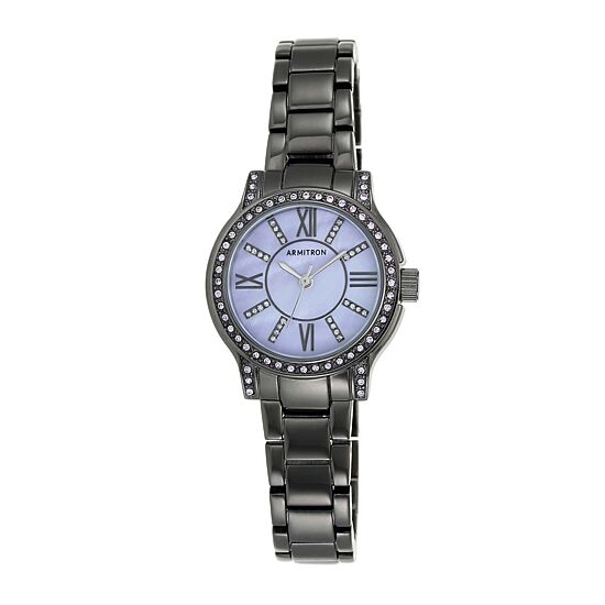 Armitron® Womens Crystal-Accent Gunmetal Bracelet Watch 75/5372BKGPBK