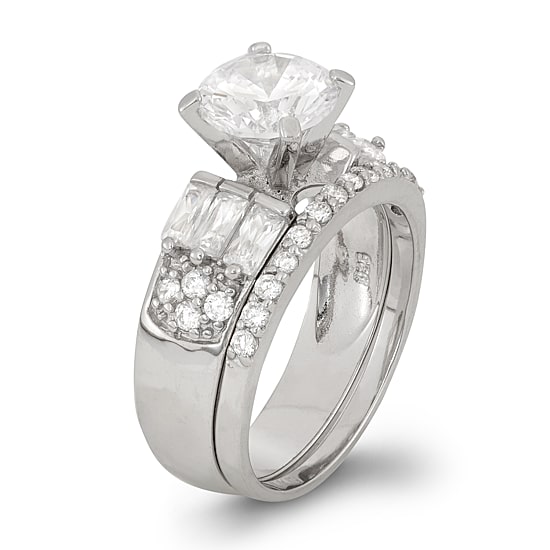 Womens 1 CT. Cubic Zirconia Sterling Silver Round Bridal Set