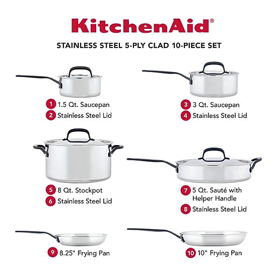 KitchenAid 5-Ply Clad Stainless Steel 10-pc. Cookware Set