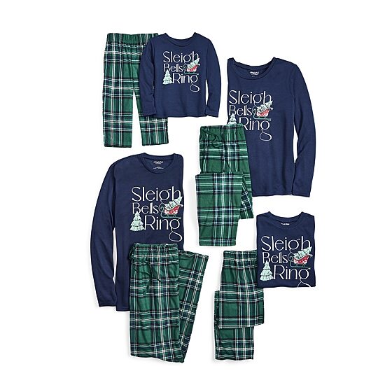 North Pole Trading Co. Sleigh Bells Ring Little & Big Kid Unisex Crew Neck Long Sleeve 2-pc. Matching Family Pajama Set