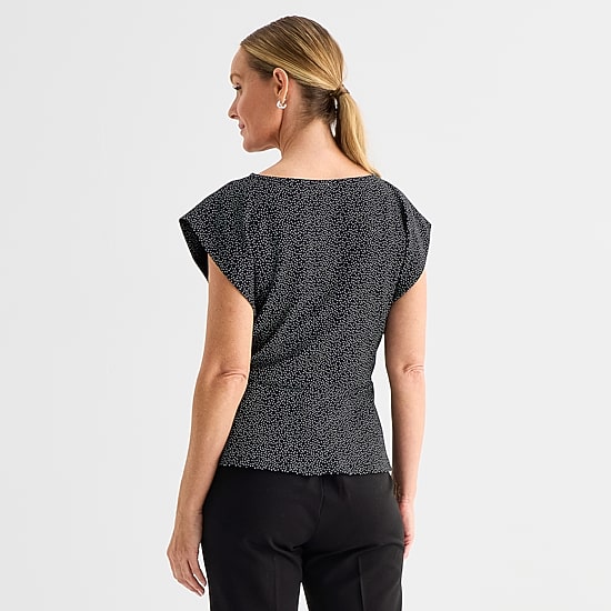 Liz Claiborne Womens Round Neck Short Sleeve Peplum Top