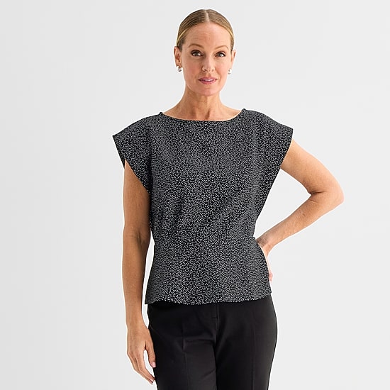 Liz Claiborne Womens Round Neck Short Sleeve Peplum Top
