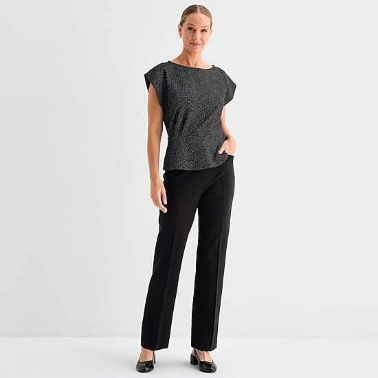 Liz Claiborne Womens Round Neck Short Sleeve Peplum Top