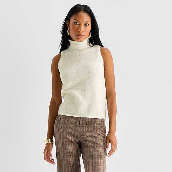 Worthington Womens Funnel Neck Sleeveless Pullover Sweater