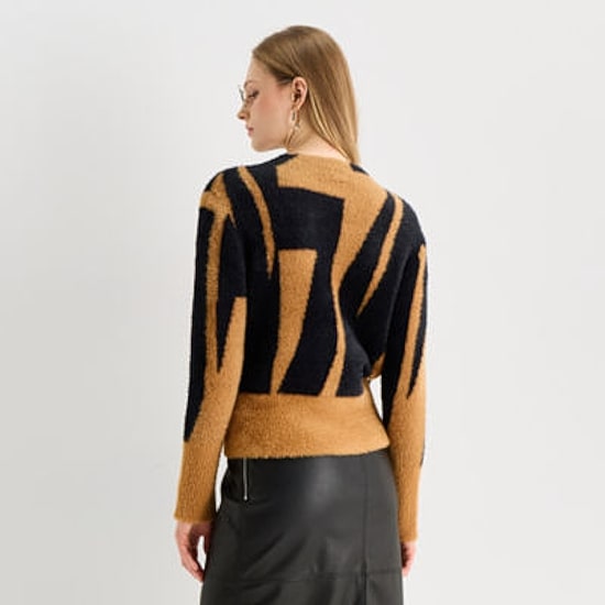 Worthington Womens Mock Neck Long Sleeve Geometric Pullover Sweater