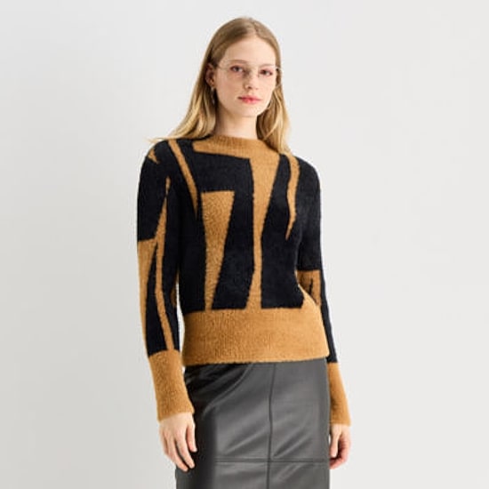 Worthington Womens Mock Neck Long Sleeve Geometric Pullover Sweater
