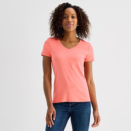 St. John's Bay Womens V Neck Short Sleeve T-Shirt, X-small, Orange