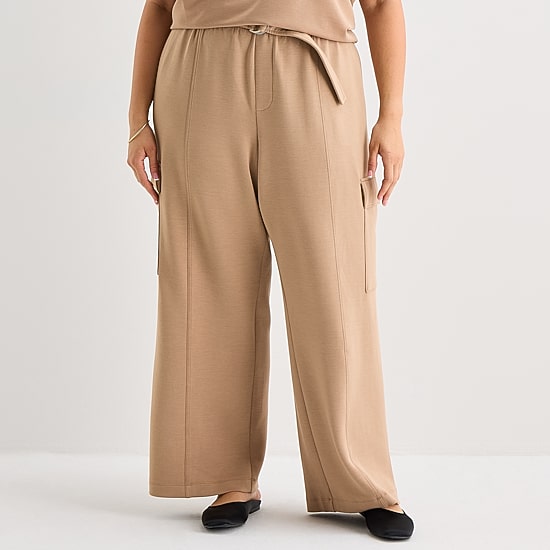 Stylus Womens Plus Wide Leg High Rise Cargo Pant