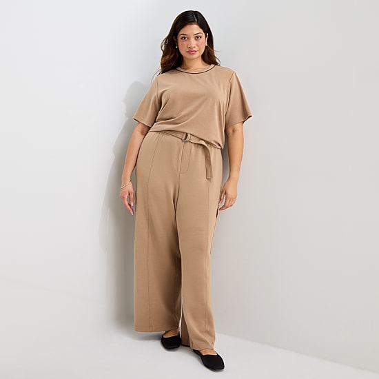 Stylus Womens Plus Wide Leg High Rise Cargo Pant