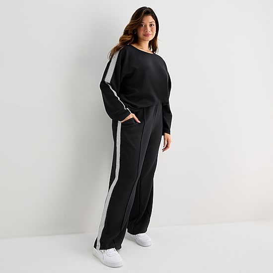 Stylus Womens Plus Wide Leg High Rise Track Pant