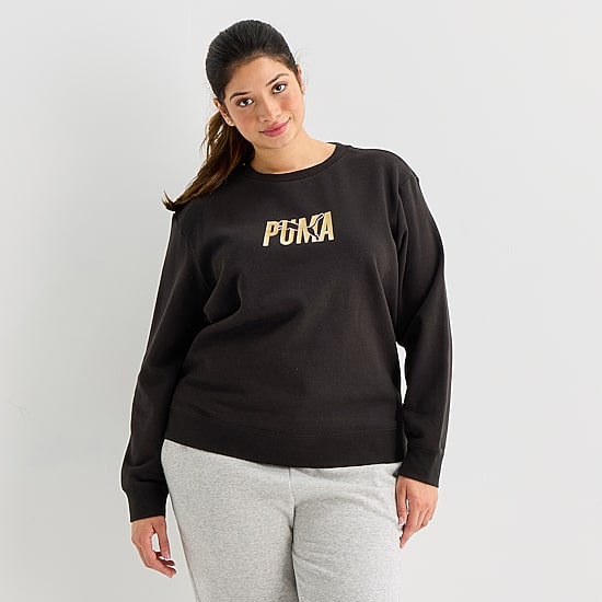 PUMA Womens Crew Neck Long Sleeve Plus Sweatshirt