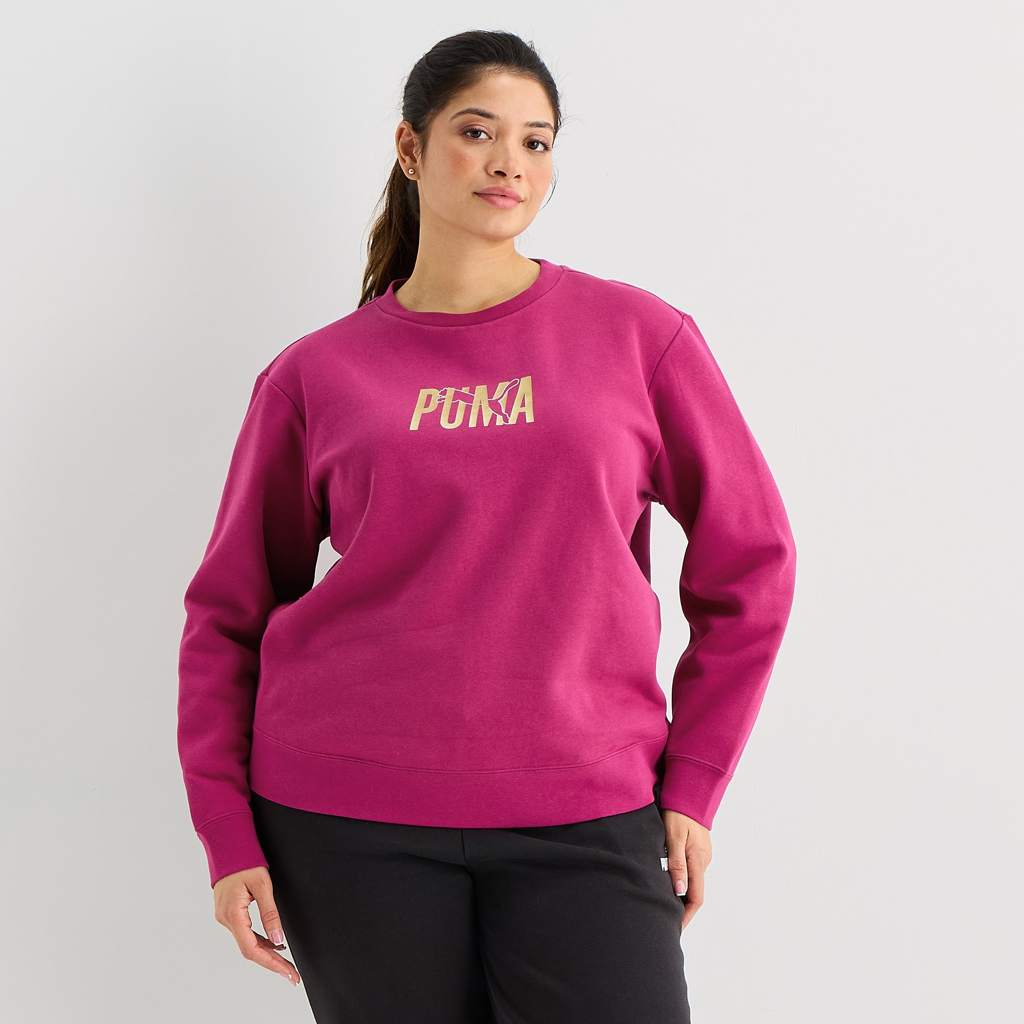 PUMA Womens Crew Neck Long Sleeve Plus Sweatshirt