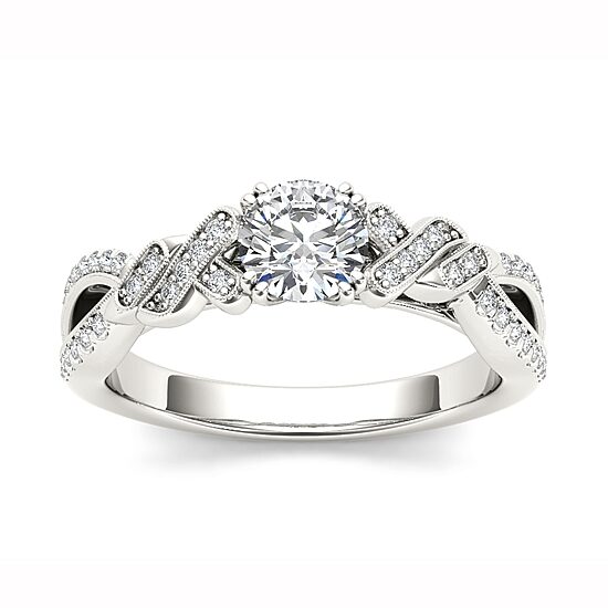 Womens 3/4 CT. T.W. Natural White Diamond 14K Gold Round Engagement Ring