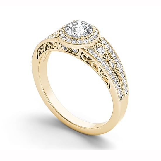 Womens 1 CT. T.W. Natural White Diamond 14K Gold Round Halo Engagement Ring