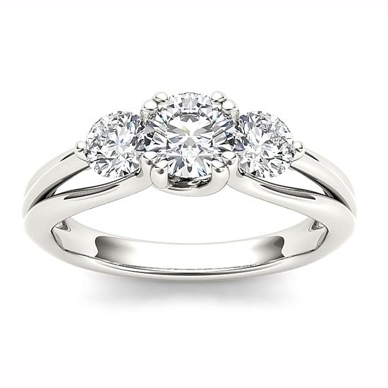 Love Lives Forever Womens 1 CT. T.W. Natural White Diamond 14K Gold Round 3-Stone Engagement Ring