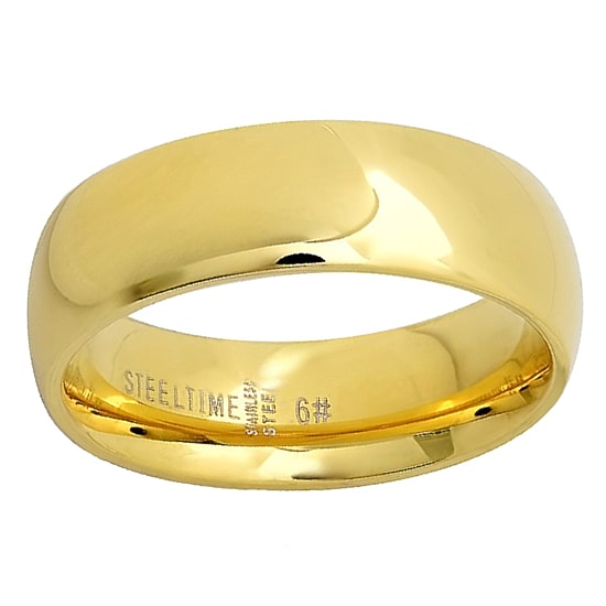 Steeltime Mens 6MM 18K Gold Over Stainless Steel Stainless Steel Band
