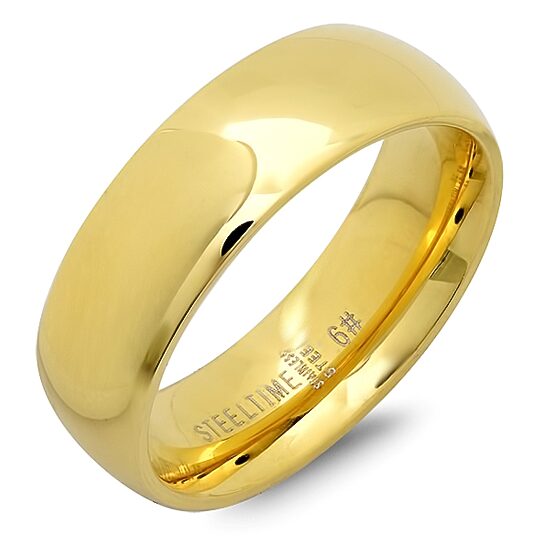Steeltime Mens 6MM 18K Gold Over Stainless Steel Stainless Steel Band