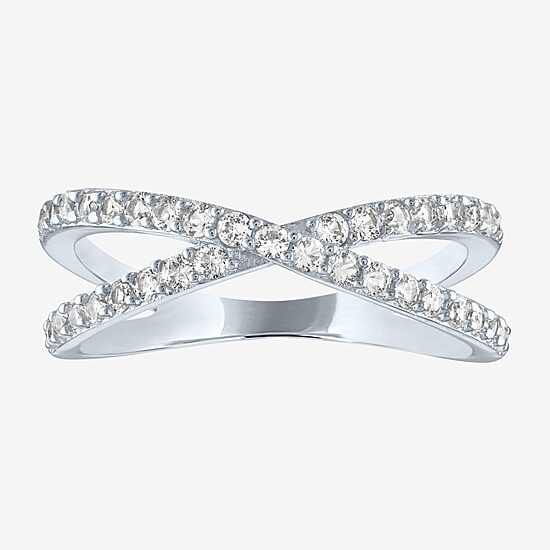 Yes, Please! Lab Created White Sapphire Sterling Silver Crossover Band

