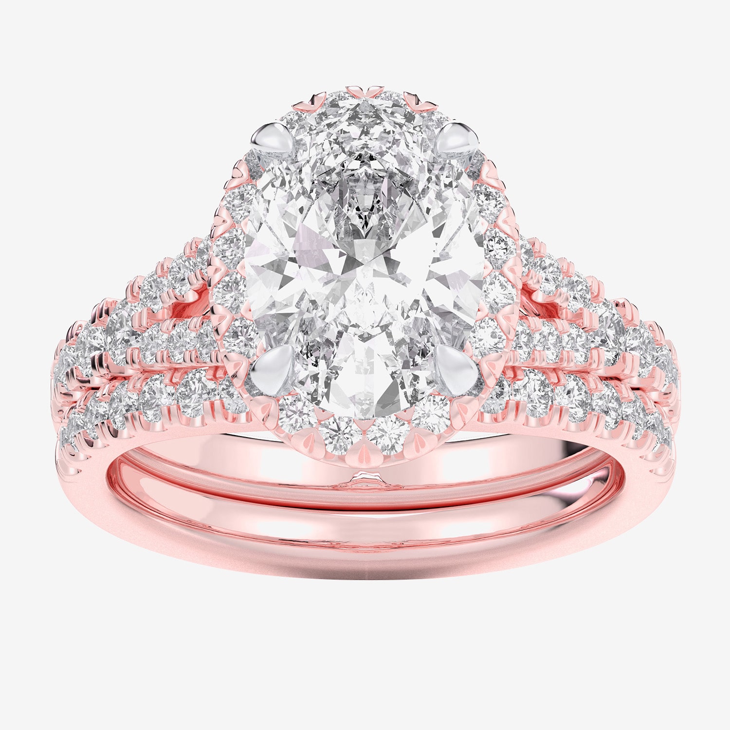 G-H / Si1-Si2) Womens CT. T.W. Lab Grown White Diamond 14K Gold Oval Side Stone Halo Bridal Set