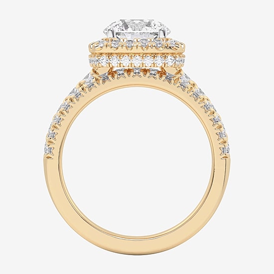 (G-H / Si1-Si2) Womens 1 5/8 CT. T.W. Lab Grown White Diamond 14K Gold Round Side Stone Halo Bridal Set
