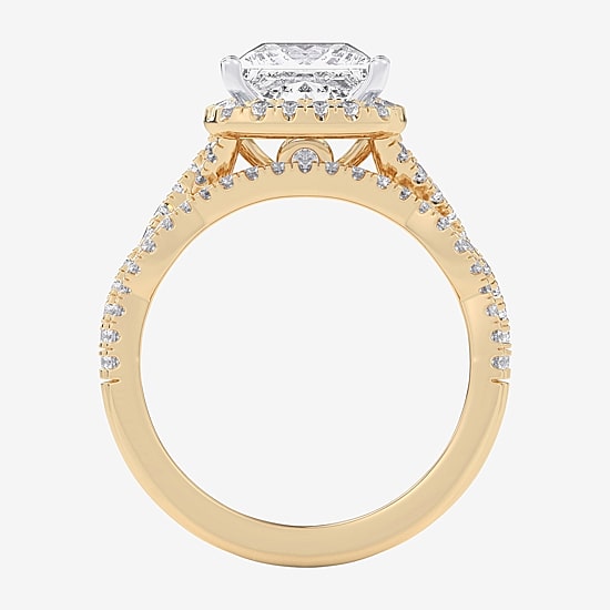 (G-H / Si1-Si2) Womens 3 3/4 CT. T.W. Lab Grown White Diamond 14K Gold Side Stone Halo Bridal Set
