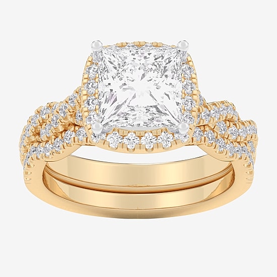 (G-H / Si1-Si2) Womens 3 3/4 CT. T.W. Lab Grown White Diamond 14K Gold Side Stone Halo Bridal Set
