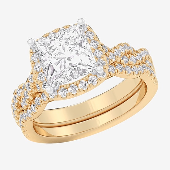 (G-H / Si1-Si2) Womens 3 3/4 CT. T.W. Lab Grown White Diamond 14K Gold Side Stone Halo Bridal Set