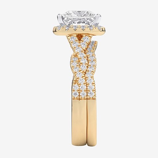 (G-H / Si1-Si2) Womens 3 3/4 CT. T.W. Lab Grown White Diamond 14K Gold Side Stone Halo Bridal Set