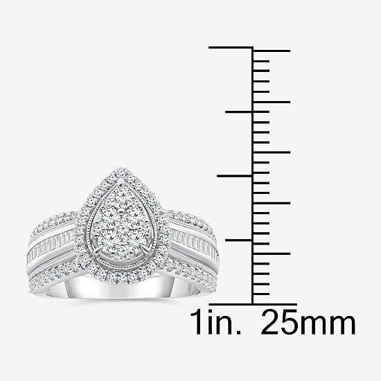 Womens 1 CT. T.W. Natural White Diamond 10K Gold Pear Side Stone Halo Engagement Ring