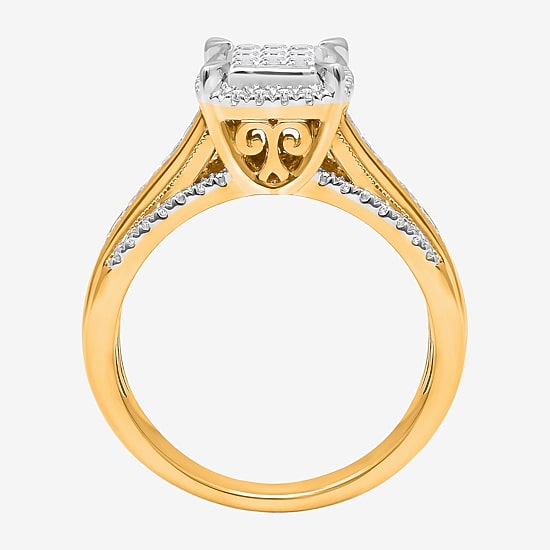 1/2 CT.T.W. Natural Diamond Cushion Shape Side Stone Halo Engagement Ring in 10K or 14K Gold