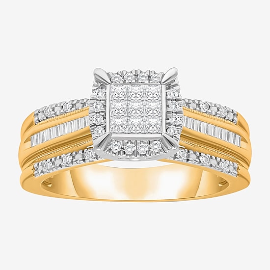 1/2 CT.T.W. Natural Diamond Cushion Shape Side Stone Halo Engagement Ring in 10K or 14K Gold