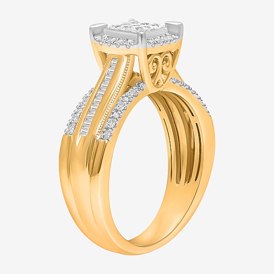1/2 CT.T.W. Natural Diamond Cushion Shape Side Stone Halo Engagement Ring in 10K or 14K Gold
